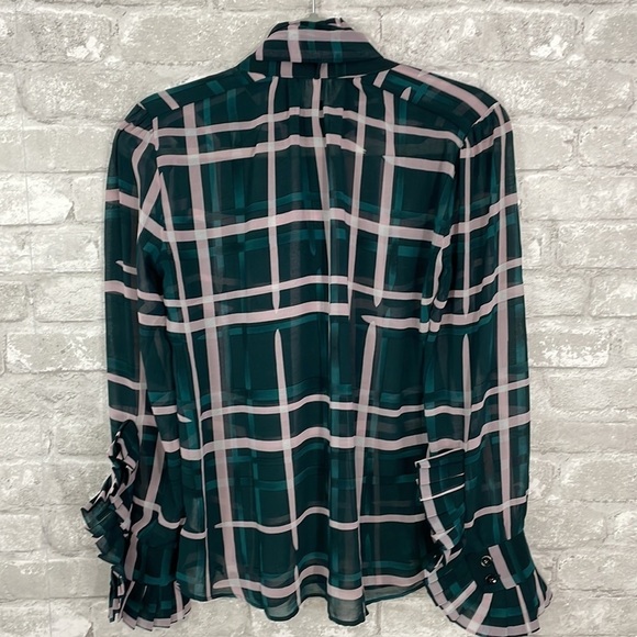 CABI Cake Ruffle Sheer Long Sleeve Button down Blouse - Picture 4 of 8